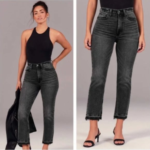 Abercrombie & Fitch Denim - A&F Curve Love Ultra High Rise Ankle Straight in Washed Grey